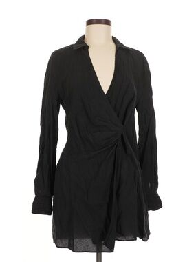 Zara Black Long-Sleeve Wrap Dress